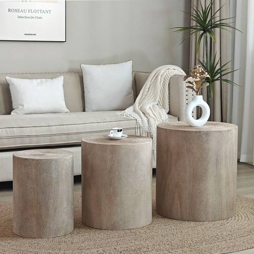 Set rounded wood coffee - rounded,